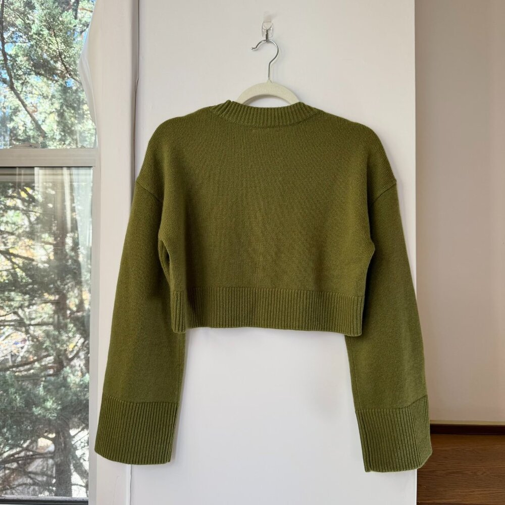Reformation Paloma Cropped Cashmere Crew Sweater Pear Green XS - Picture 7 of 14